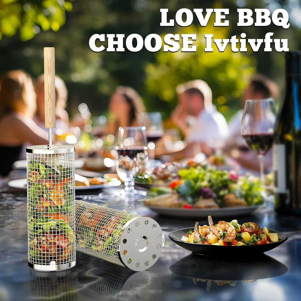 Ivtivfu Rolling Grill Basket Set
