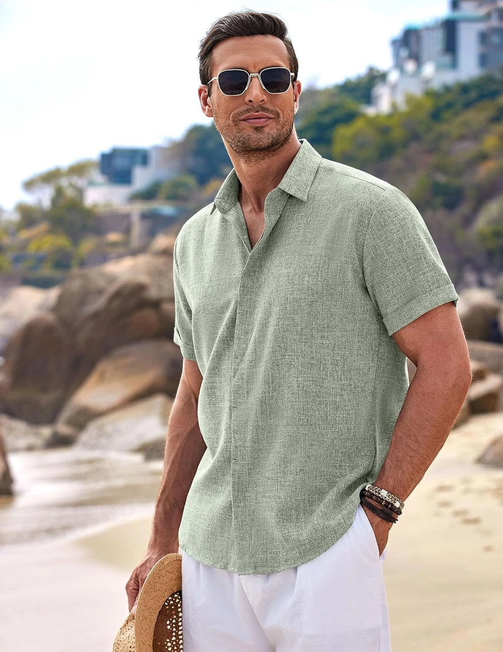 Lightweight Linen Blend Short Sleeve Shirt