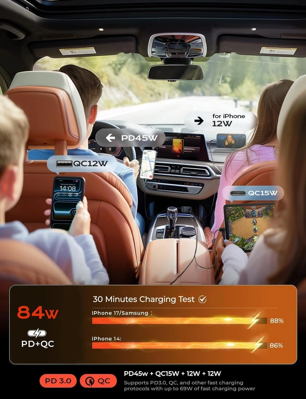LISEN Retractable Multi-Device Car Charger